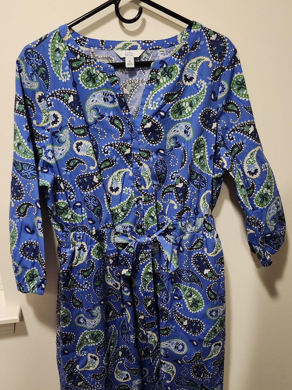 croft & barrow Blue Paisley Tie-Waist Long Sleeve Dress